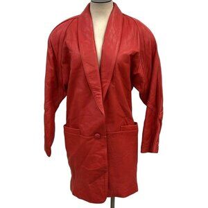 Rare Vintage Jacqueline Ferrar 80s Womens Red Buttery Leather Coat S/M